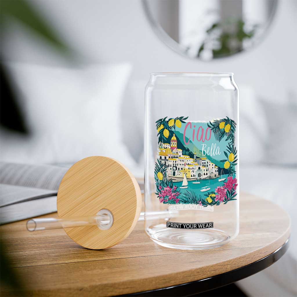 Ciao Bella Italy Amalfi Coast Glass Can Lemons and Florals Nostalgic Village TS02 Print Your Wear