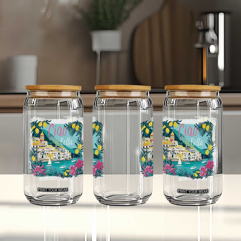 Ciao Bella Italy Amalfi Coast Glass Can Lemons and Florals Nostalgic Village TS02 Print Your Wear