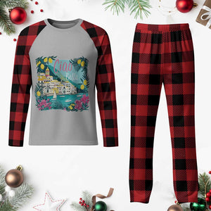 Ciao Bella Italy Amalfi Coast Plaid Pajama Set Lemons and Florals Nostalgic Village TS02 Buffalo Plaid Print Your Wear
