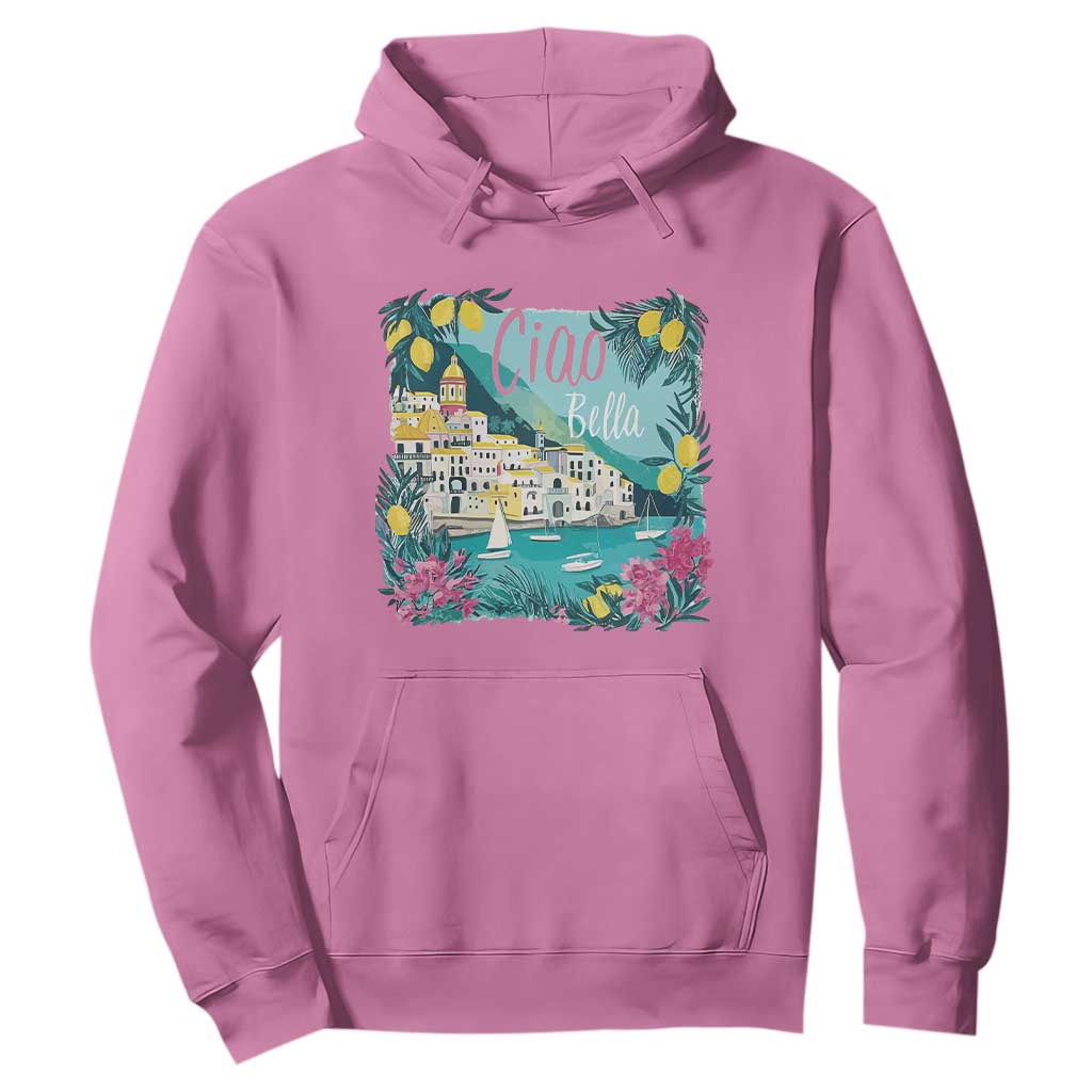 Ciao Bella Italy Amalfi Coast Hoodie Lemons and Florals Nostalgic Village TS02 Azalea Print Your Wear