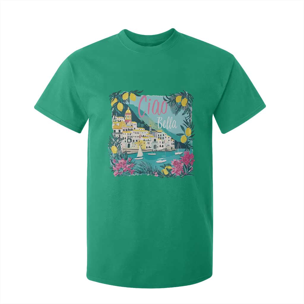 Ciao Bella Italy Amalfi Coast T Shirt For Kid Lemons and Florals Nostalgic Village TS02 Irish Green Print Your Wear
