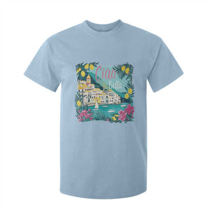 Ciao Bella Italy Amalfi Coast T Shirt For Kid Lemons and Florals Nostalgic Village TS02 Light Blue Print Your Wear