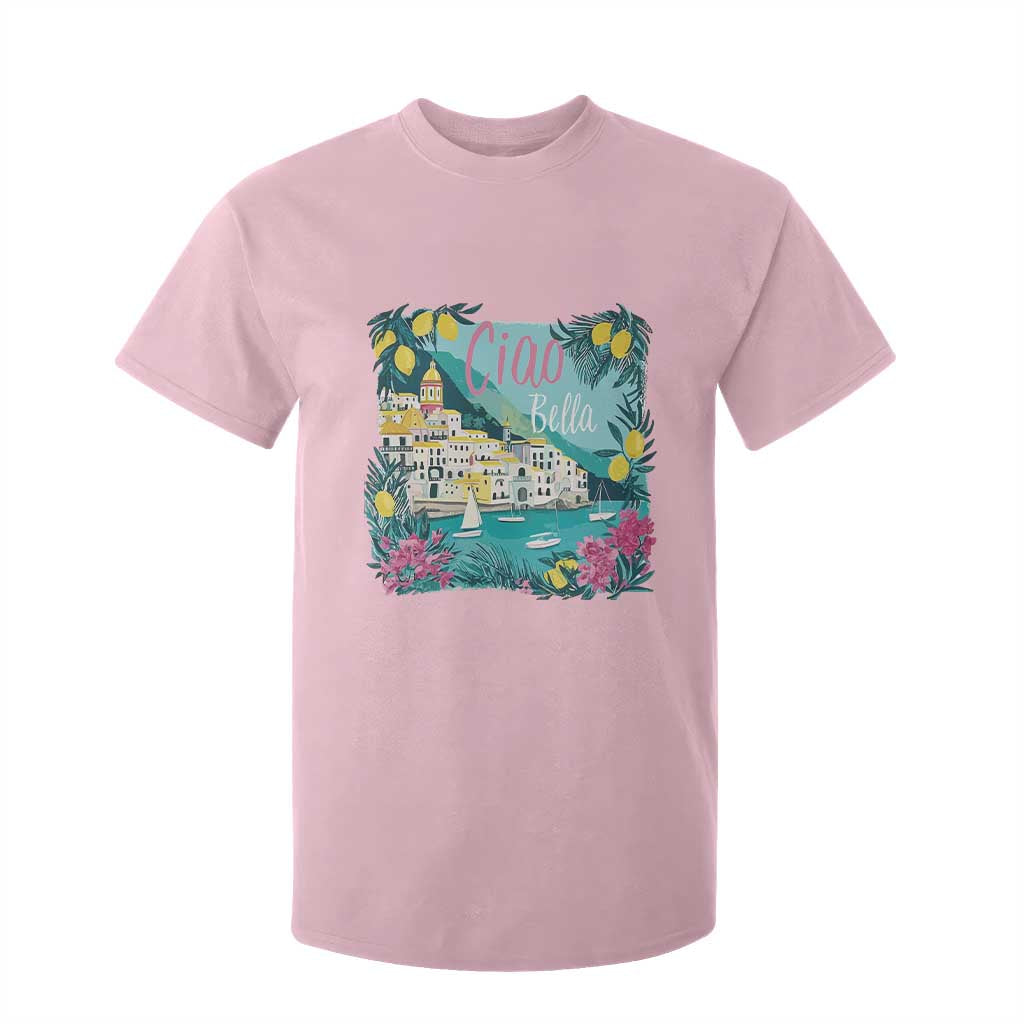 Ciao Bella Italy Amalfi Coast T Shirt For Kid Lemons and Florals Nostalgic Village TS02 Light Pink Print Your Wear