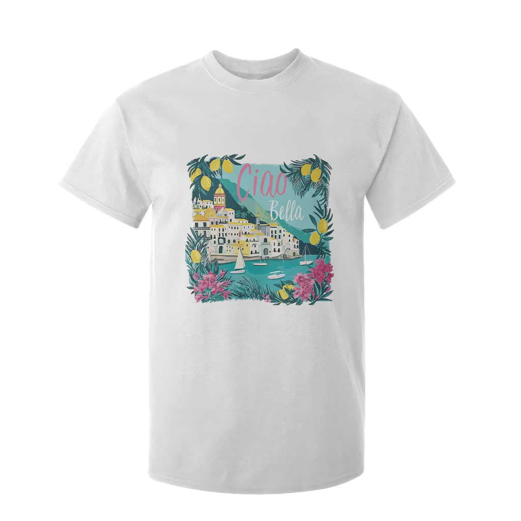 Ciao Bella Italy Amalfi Coast T Shirt For Kid Lemons and Florals Nostalgic Village TS02 White Print Your Wear