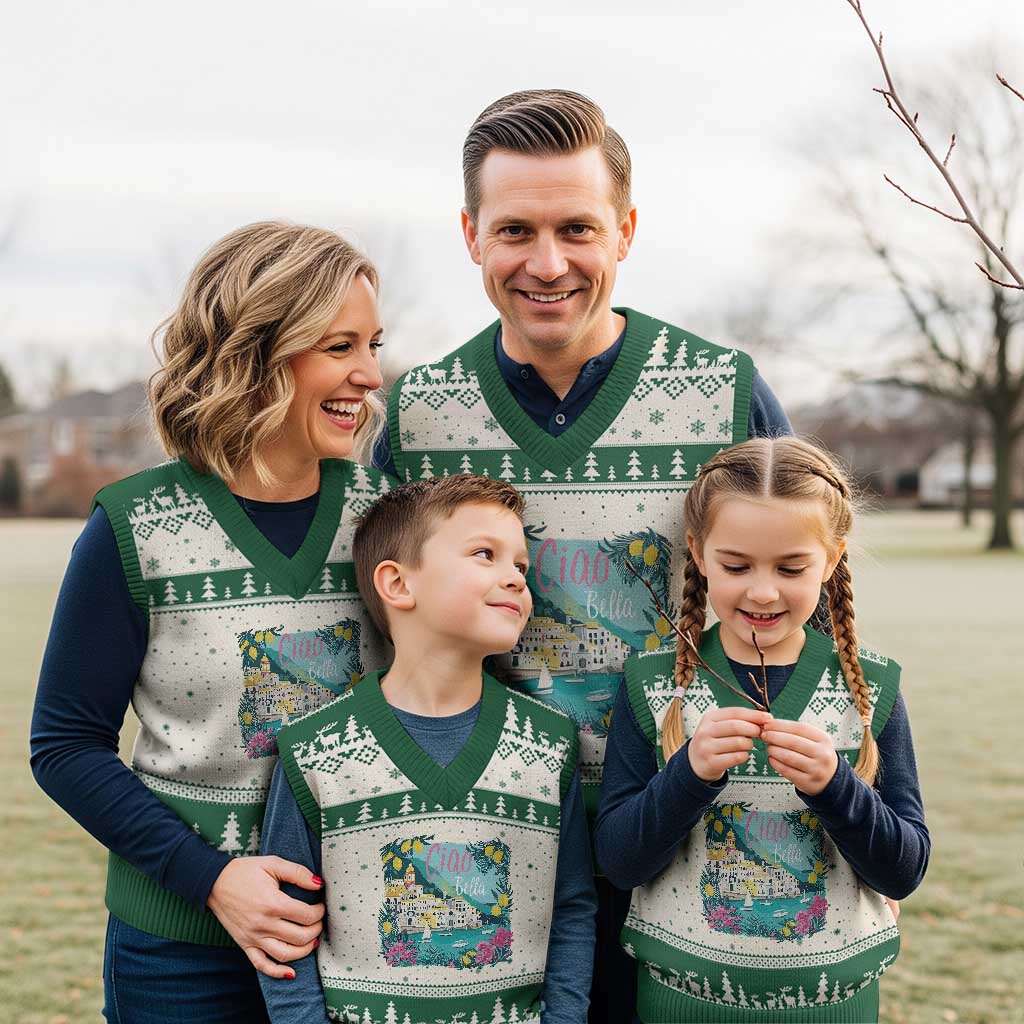 Ciao Bella Italy Amalfi Coast V-Neck Knit Sweater Vest Lemons and Florals Nostalgic Village TS02 Beige Green Print Your Wear