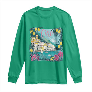 Ciao Bella Italy Amalfi Coast Long Sleeve Shirt Lemons and Florals Nostalgic Village TS02 Irish Green Print Your Wear