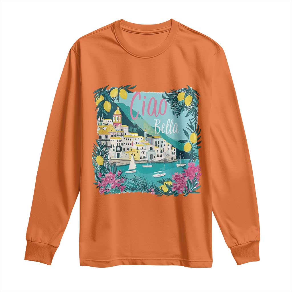 Ciao Bella Italy Amalfi Coast Long Sleeve Shirt Lemons and Florals Nostalgic Village TS02 Orange Print Your Wear