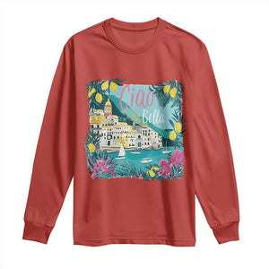 Ciao Bella Italy Amalfi Coast Long Sleeve Shirt Lemons and Florals Nostalgic Village TS02 Red Print Your Wear