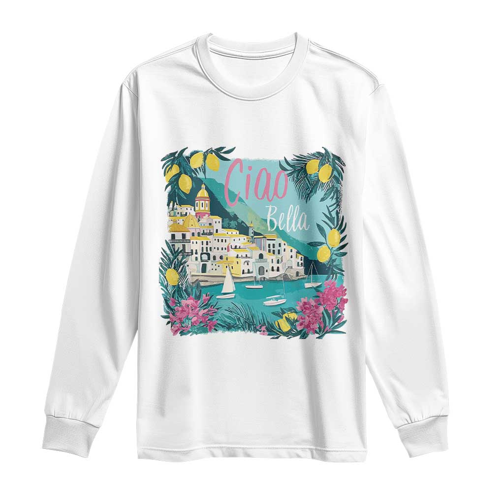 Ciao Bella Italy Amalfi Coast Long Sleeve Shirt Lemons and Florals Nostalgic Village TS02 White Print Your Wear