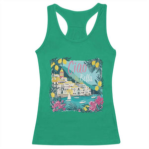 Ciao Bella Italy Amalfi Coast Racerback Tank Top Lemons and Florals Nostalgic Village TS02 Irish Green Print Your Wear