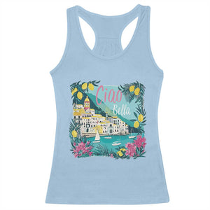 Ciao Bella Italy Amalfi Coast Racerback Tank Top Lemons and Florals Nostalgic Village TS02 Light Blue Print Your Wear
