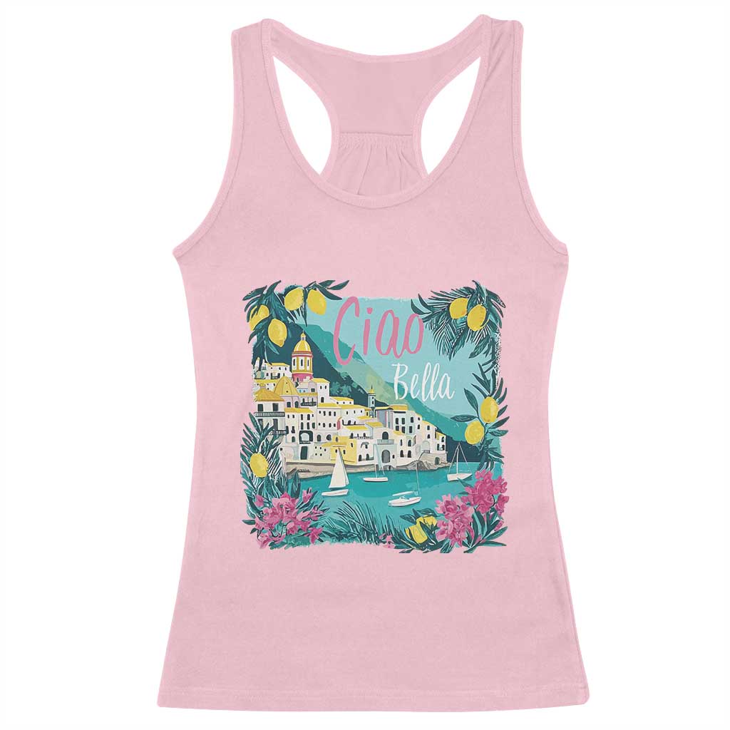 Ciao Bella Italy Amalfi Coast Racerback Tank Top Lemons and Florals Nostalgic Village TS02 Light Pink Print Your Wear