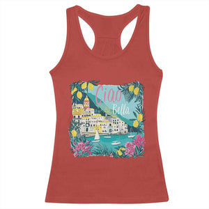 Ciao Bella Italy Amalfi Coast Racerback Tank Top Lemons and Florals Nostalgic Village TS02 Red Print Your Wear
