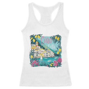 Ciao Bella Italy Amalfi Coast Racerback Tank Top Lemons and Florals Nostalgic Village TS02 White Print Your Wear