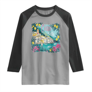 Ciao Bella Italy Amalfi Coast Raglan Shirt Lemons and Florals Nostalgic Village TS02 Sport Gray Black Print Your Wear
