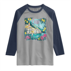 Ciao Bella Italy Amalfi Coast Raglan Shirt Lemons and Florals Nostalgic Village TS02 Sport Gray Navy Print Your Wear