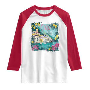 Ciao Bella Italy Amalfi Coast Raglan Shirt Lemons and Florals Nostalgic Village TS02 White Red Print Your Wear