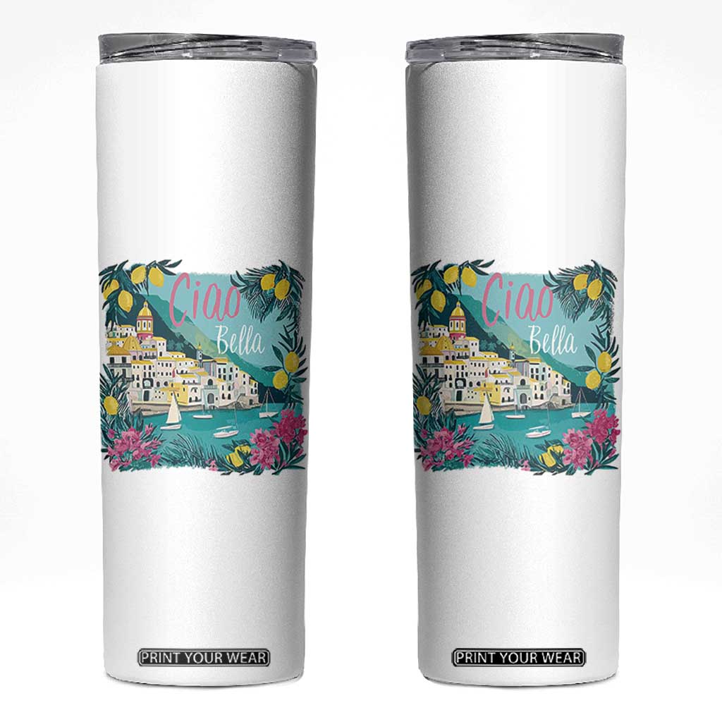 Ciao Bella Italy Amalfi Coast Skinny Tumbler Lemons and Florals Nostalgic Village TS02 White Print Your Wear