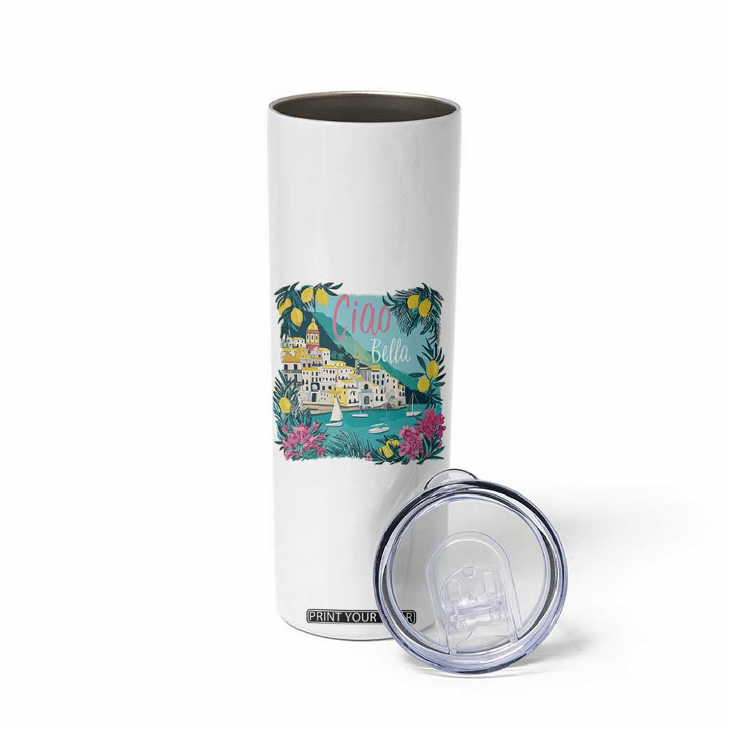 Ciao Bella Italy Amalfi Coast Skinny Tumbler Lemons and Florals Nostalgic Village TS02 Print Your Wear