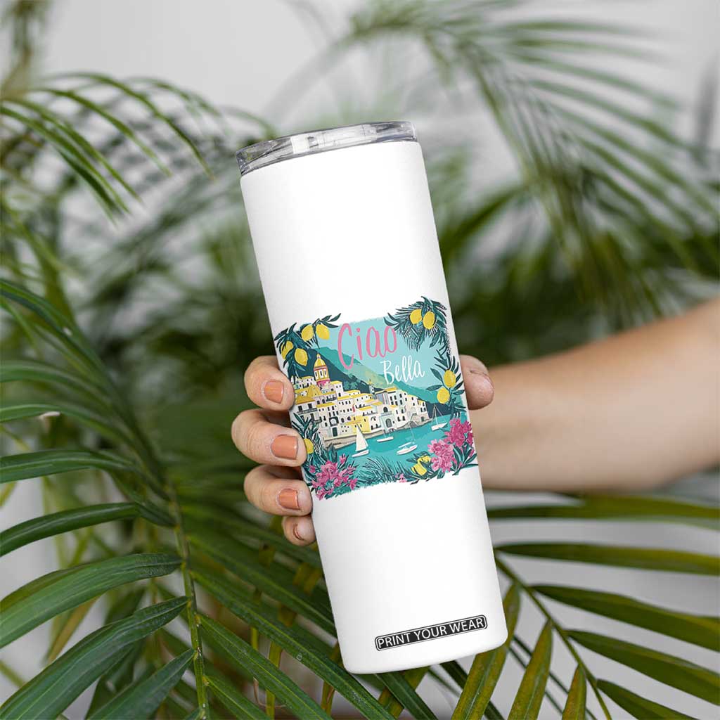 Ciao Bella Italy Amalfi Coast Skinny Tumbler Lemons and Florals Nostalgic Village TS02 Print Your Wear