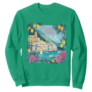 Ciao Bella Italy Amalfi Coast Sweatshirt Lemons and Florals Nostalgic Village TS02 Irish Green Print Your Wear