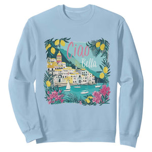 Ciao Bella Italy Amalfi Coast Sweatshirt Lemons and Florals Nostalgic Village TS02 Light Blue Print Your Wear