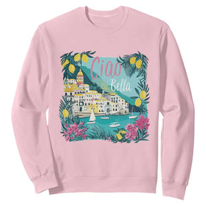 Ciao Bella Italy Amalfi Coast Sweatshirt Lemons and Florals Nostalgic Village TS02 Light Pink Print Your Wear