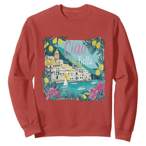 Ciao Bella Italy Amalfi Coast Sweatshirt Lemons and Florals Nostalgic Village TS02 Red Print Your Wear