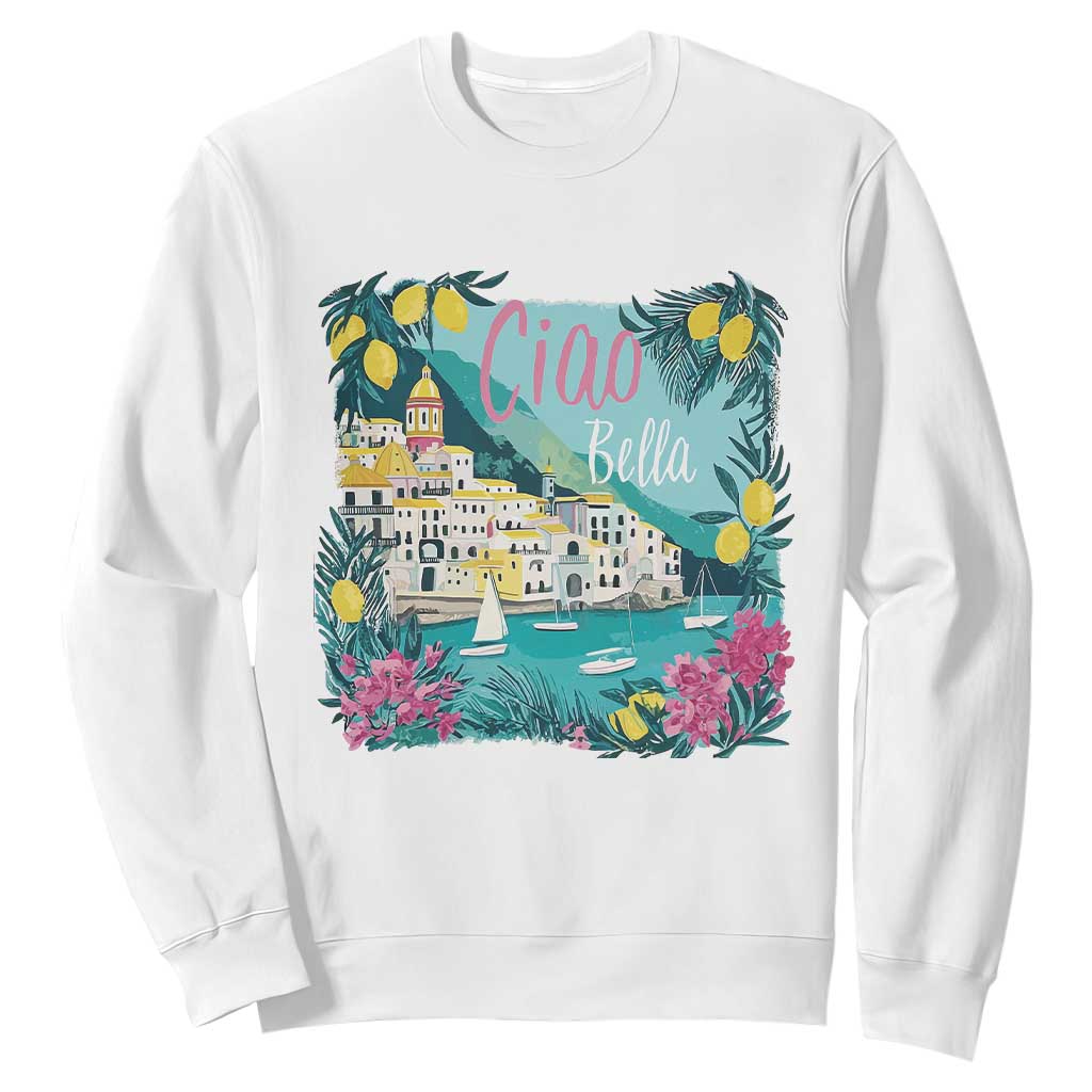 Ciao Bella Italy Amalfi Coast Sweatshirt Lemons and Florals Nostalgic Village TS02 White Print Your Wear