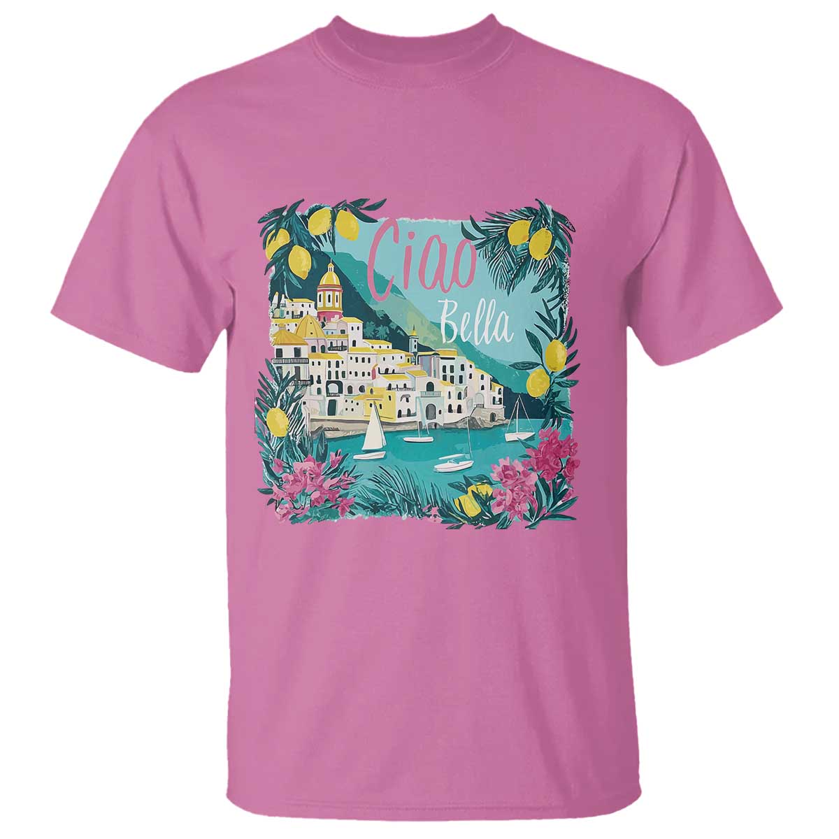 Ciao Bella Italy Amalfi Coast T Shirt Lemons and Florals Nostalgic Village TS02 Azalea Print Your Wear