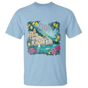 Ciao Bella Italy Amalfi Coast T Shirt Lemons and Florals Nostalgic Village TS02 Light Blue Print Your Wear