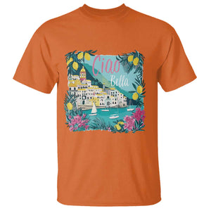 Ciao Bella Italy Amalfi Coast T Shirt Lemons and Florals Nostalgic Village TS02 Orange Print Your Wear