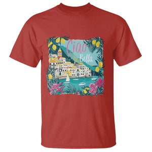 Ciao Bella Italy Amalfi Coast T Shirt Lemons and Florals Nostalgic Village TS02 Red Print Your Wear