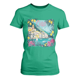 Ciao Bella Italy Amalfi Coast T Shirt For Women Lemons and Florals Nostalgic Village TS02 Irish Green Print Your Wear