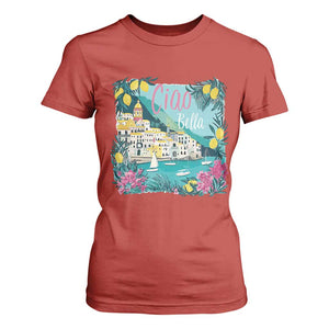 Ciao Bella Italy Amalfi Coast T Shirt For Women Lemons and Florals Nostalgic Village TS02 Red Print Your Wear