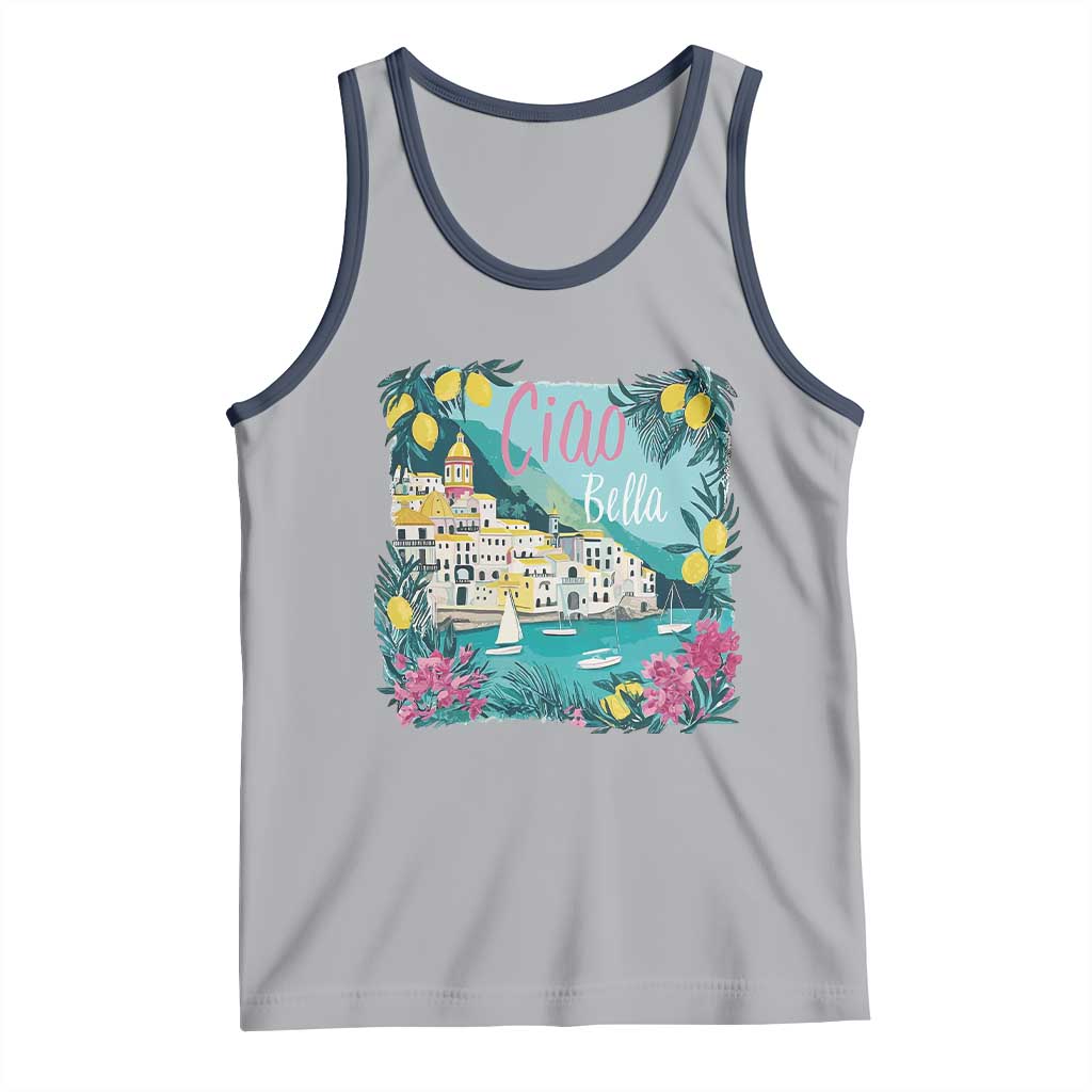 Ciao Bella Italy Amalfi Coast Tank Top Lemons and Florals Nostalgic Village TS02 Athletic Heather Navy Print Your Wear