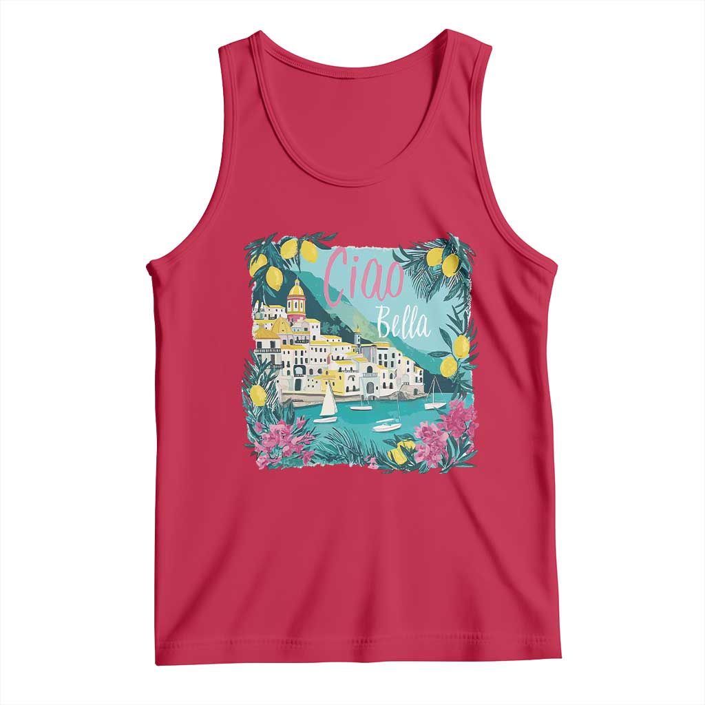 Ciao Bella Italy Amalfi Coast Tank Top Lemons and Florals Nostalgic Village TS02 Red Print Your Wear