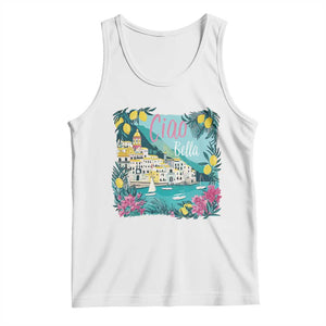 Ciao Bella Italy Amalfi Coast Tank Top Lemons and Florals Nostalgic Village TS02 White Print Your Wear
