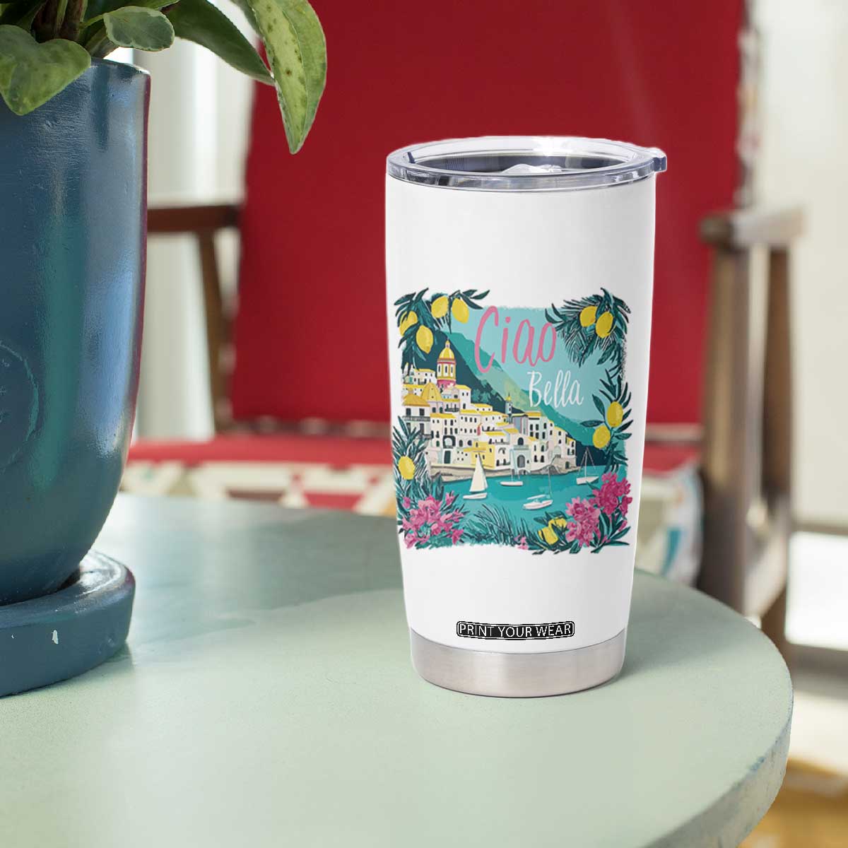 Ciao Bella Italy Amalfi Coast Tumbler Cup Lemons and Florals Nostalgic Village TS02 Print Your Wear