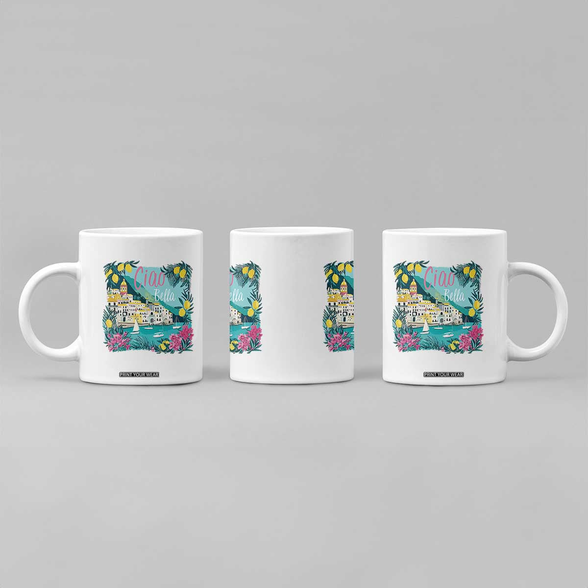 Ciao Bella Italy Amalfi Coast Coffee Mug Lemons and Florals Nostalgic Village TS02 Print Your Wear