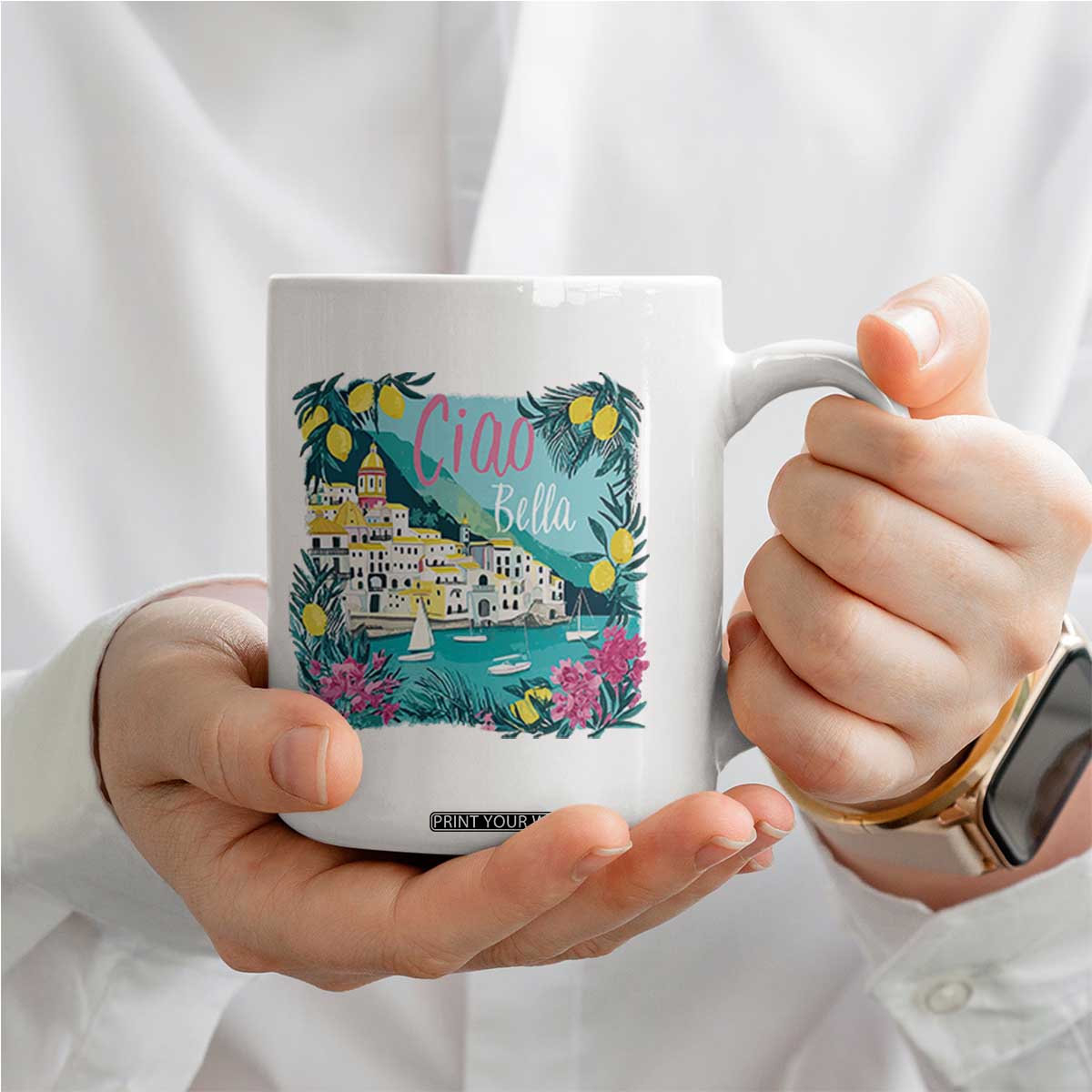 Ciao Bella Italy Amalfi Coast Coffee Mug Lemons and Florals Nostalgic Village TS02 Print Your Wear