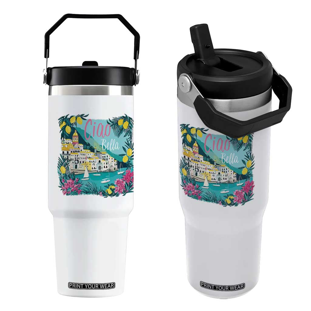 Ciao Bella Italy Amalfi Coast Flip Straw Tumbler Lemons and Florals Nostalgic Village TS02 One Size: 30 oz White Print Your Wear