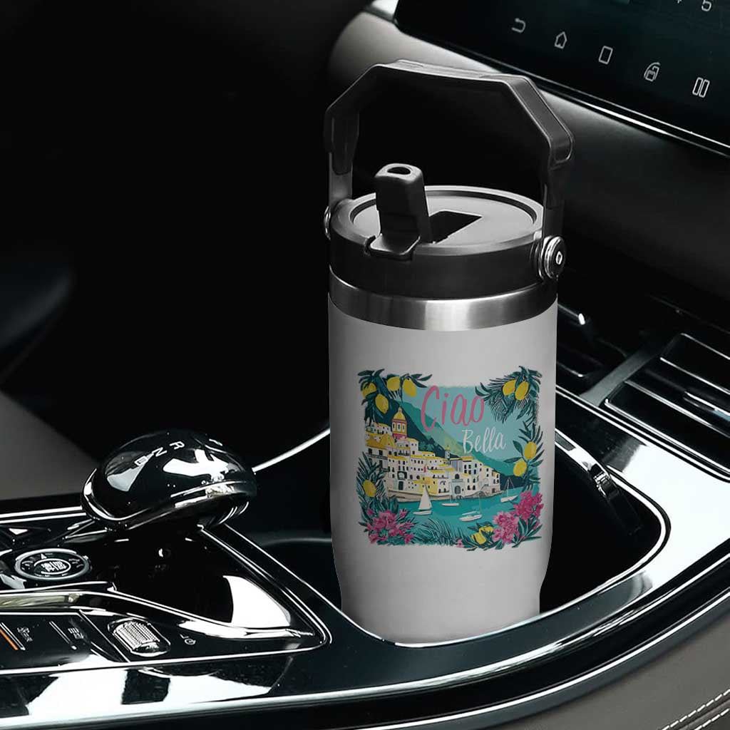 Ciao Bella Italy Amalfi Coast Flip Straw Tumbler Lemons and Florals Nostalgic Village TS02 Print Your Wear