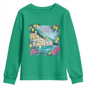 Ciao Bella Italy Amalfi Coast Youth Sweatshirt Lemons and Florals Nostalgic Village TS02 Irish Green Print Your Wear