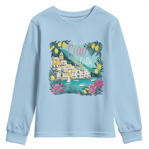 Ciao Bella Italy Amalfi Coast Youth Sweatshirt Lemons and Florals Nostalgic Village TS02 Light Blue Print Your Wear