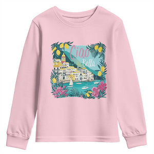 Ciao Bella Italy Amalfi Coast Youth Sweatshirt Lemons and Florals Nostalgic Village TS02 Light Pink Print Your Wear