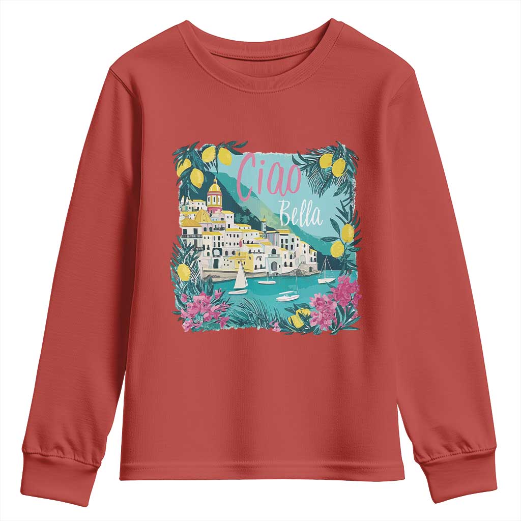 Ciao Bella Italy Amalfi Coast Youth Sweatshirt Lemons and Florals Nostalgic Village TS02 Red Print Your Wear