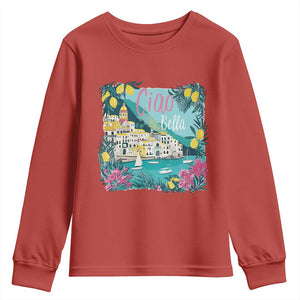 Ciao Bella Italy Amalfi Coast Youth Sweatshirt Lemons and Florals Nostalgic Village TS02 Red Print Your Wear