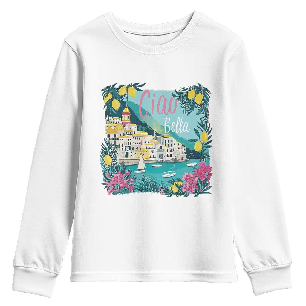 Ciao Bella Italy Amalfi Coast Youth Sweatshirt Lemons and Florals Nostalgic Village TS02 White Print Your Wear