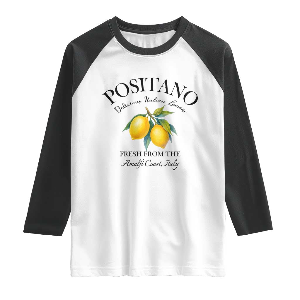 Positano Lemons Raglan Shirt Fresh from the Amalfi Coast Italian Fruit TS02 White Black Print Your Wear